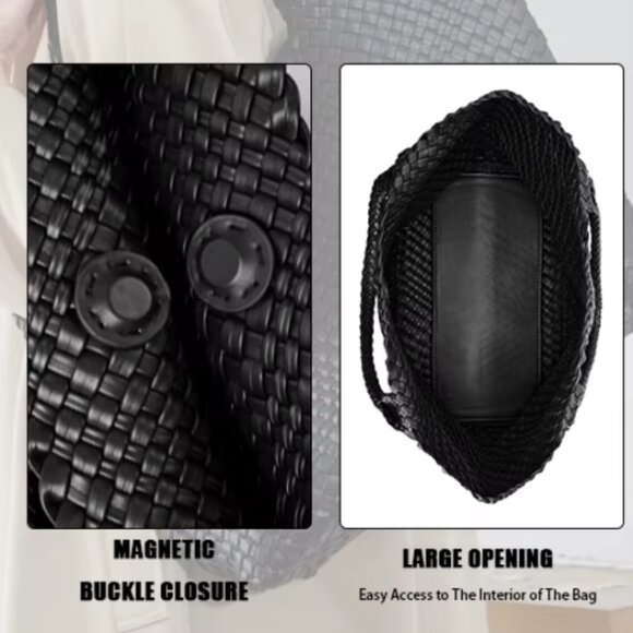 New woven vegan leather shoulder tote - Picture 4 of 11